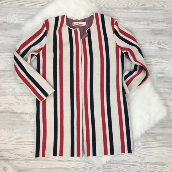 NEW Hanna Andersson Stripe Open Front Cardigan Pockets XS NWT Red Blue - Picture 2 of 11